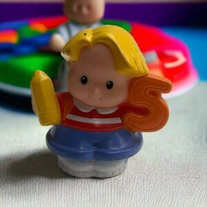 Fisher Price Blond Haired Boy Holding 5, Little People Time To Learn -  2005